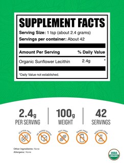 Foto 2 | Foto 2 | Suplemento Bulksupplements.com Lecitina De Girasol Orgánica 100 G - Venta Internacional.