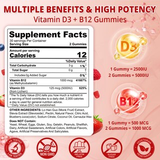 Foto 2 | Foto 2 | Suplemento A Las Gomitas Veganas De Vitamina D3 De 5000 Ui Y B12 De 1000 Mcg De Neviss - Venta Internacional.