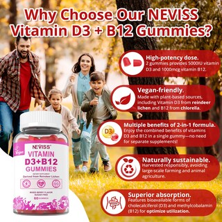 Foto 3 | Foto 3 | Suplemento A Las Gomitas Veganas De Vitamina D3 De 5000 Ui Y B12 De 1000 Mcg De Neviss - Venta Internacional.