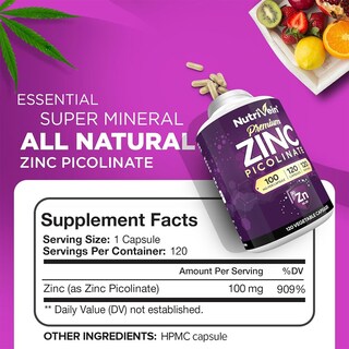 Foto 2 | Foto 2 | Suplementos Nutrivein Picolinato De Zinc 100 Mg 120 Cápsulas - Venta Internacional.