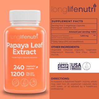 Foto 2 | Foto 2 | Suplemento De Extracto De Hoja De Papaya Longlifenutri 1200 Mg 240 Cápsulas - Venta Internacional.