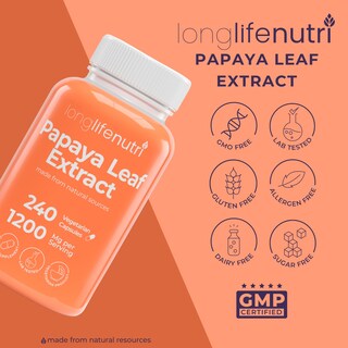 Foto 7 | Foto 7 | Suplemento De Extracto De Hoja De Papaya Longlifenutri 1200 Mg 240 Cápsulas - Venta Internacional.