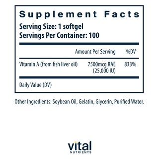 Foto 2 | Foto 2 | Suplemento De Vitamina A Vital Nutrients 7500 Mcg Rae 100 Cápsulas - Venta Internacional.