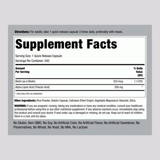 Foto 2 | Foto 2 | Suplemento De Ácido Alfa Lipoico Piping Rock 200 Mg 240 Cápsulas - Venta Internacional.