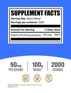 Foto 2 | Foto 2 | Suplemento Bulksupplements.com Vitamina D3 En Polvo 100 G - Venta Internacional.