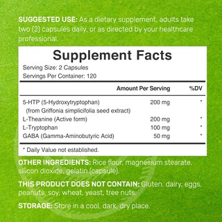 Foto 2 | Foto 2 | Oferta De Suplementos 5-htp 200 Mg 240 Cápsulas Con L-teanina L-tr - Venta Internacional.