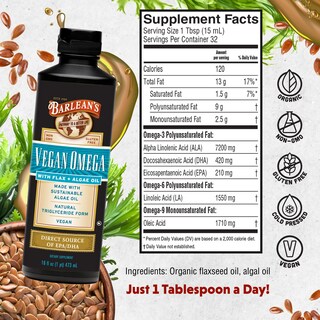 Foto 2 | Foto 2 | Suplemento De Aceite Líquido De Lino Y Algas Vegan Omega De Barlean 480 Ml - Venta Internacional.