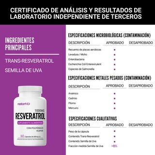 Foto 5 | Foto 5 | Suplemento Alimenticio Restart Resveratrol Trans 60 Cápsulas