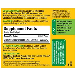 Foto 5 | Foto 5 | Venta Internacional - Suplemento De Vitamina B12 Nature Made 5000 Mcg 60 Cápsulas Blandas