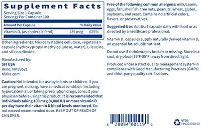 Foto 2 | Foto 2 | Suplemento De Vitamina D3 De 5000 Ui De Klaire Labs Para Reforzar El Sistema Inmunitario - Venta Internacional.