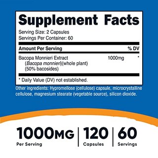 Foto 2 | Foto 2 | Suplemento Nutricost Bacopa Monnieri 1000 Mg 120 Cápsulas - Venta Internacional.