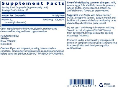 Foto 5 | Foto 5 | Suplemento De Vitamina B12 En Gotas Líquidas De 5 Mg De Klaire Labs - Venta Internacional.