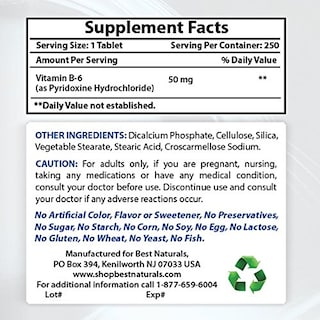 Foto 2 | Foto 2 | Suplemento Best Naturals De Vitamina B6, 50 Mg, 250 Comprimidos - Venta Internacional.
