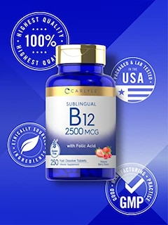 Foto 5 | Foto 5 | Suplemento De Vitamina B12 Carlyle De 2500 Mcg Con Ácido Fólico, 250 Tabletas - Venta Internacional.