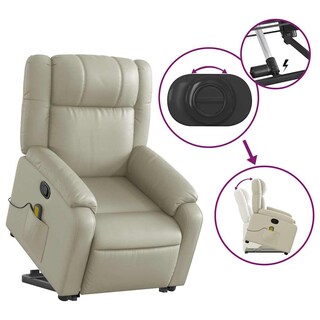Foto 7 | Foto 7 | Sillón Power Lift Vidaxl De Piel Sintética Color Crema Con Masaje - Venta Internacional.