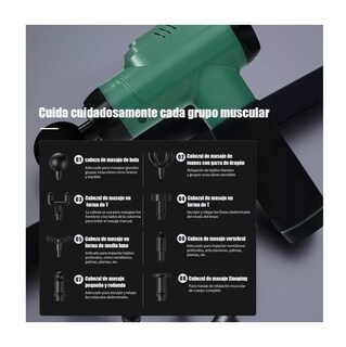 Foto 5 | Foto 5 | Pistola Masajeadora BELUG 99 Velocidades Pantalla Lcd+8 Accesorios color Verde