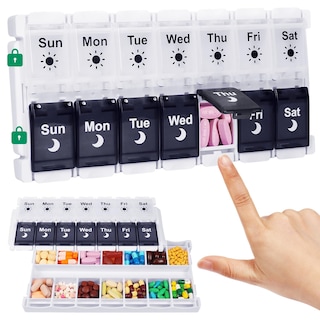Foto 1 | Foto 1 | Organizador De Píldoras Shintop 2 Veces Al Día, 7 Días, Medicamento En Blanco Y Negro - Venta Internacional.