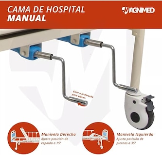 Foto 5 | Foto 5 | Cama Hospitalaria Manual 2 Manivelas | Acero Inoxidable, Barandales Abatibles, Ruedas Con Freno | Soporta Hasta 130 Kg