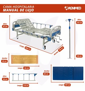 Foto 3 | Foto 3 | Cama De Hospital Manual De Lujo Con Barandales, Porta Suero Y Mesa Para Alimentos | Acero Inoxidable, Soporta Hasta 150 Kg