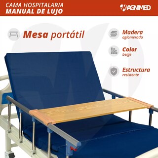Foto 4 | Foto 4 | Cama De Hospital Manual De Lujo Con Barandales, Porta Suero Y Mesa Para Alimentos | Acero Inoxidable, Soporta Hasta 150 Kg