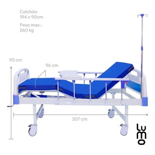 Foto 3 | Foto 3 | Cama Hospitalaria Manual Porta Suero Bandeja Comida Colchón