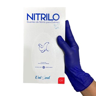 Foto 1 | Foto 1 | Guantes Desechables De Nitrilo Para Examen Azul Cobalto Caja Dispensadora Con 100 Guantes Uniseal