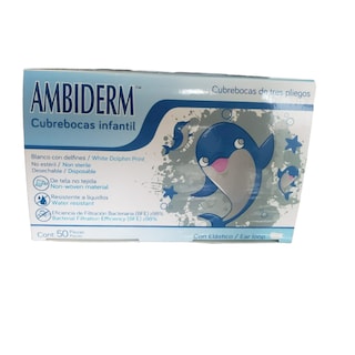 Foto 2 | Foto 2 | Cubrebocas Infantil Blanco Con Delfin Ambiderm con 50 pz