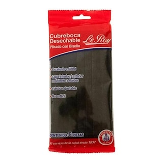 Foto 1 | Foto 1 | Cubrebocas Desechable Le Roy Plisado Negro 5 Piezas