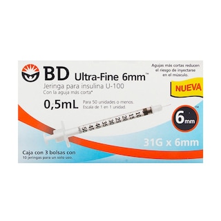 Foto 1 | Foto 1 | Jeringa para Insulina Bd Ultra Fine 0.5 ml 31x6mm 30 Piezas