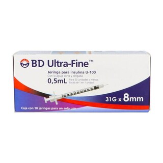 Foto 2 | Foto 2 | Jeringa para Insulina Bd Ultra Fine 0.5 Ml 31gx8mm 10 Piezas