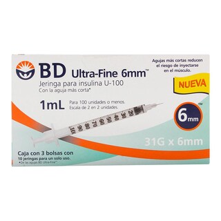 Foto 2 | Foto 2 | Jeringa para Insulina BD Ultra Fine 1 Ml 31g x 6mm 30 Piezas