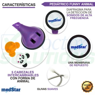 Foto 4 | Foto 4 | Estetoscopio Pediátrico MedStar 30E Púrpura de 1 Campana Funny Animal