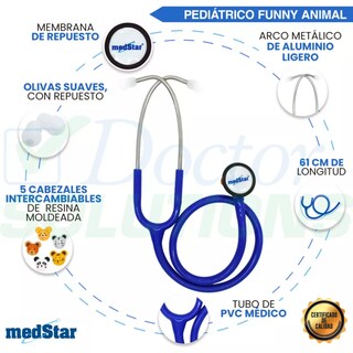 Foto 3 | Foto 3 | Estetoscopio Pediátrico MedStar 30E Azul de 1 Campana Funny Animal