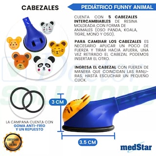 Foto 4 | Foto 4 | Estetoscopio Pediátrico MedStar 30E Azul de 1 Campana Funny Animal