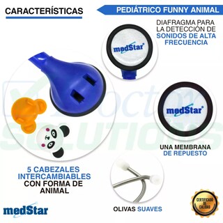 Foto 5 | Foto 5 | Estetoscopio Pediátrico MedStar 30E Azul de 1 Campana Funny Animal