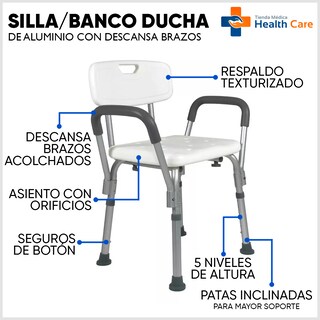 Foto 3 | Foto 3 | Silla para Ducha con Descansabrazos para Adulto con Ajuste Altura
