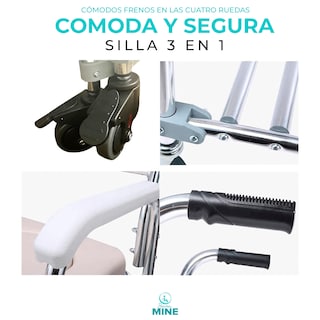 Foto 6 | Foto 6 | Silla 3 En 1 Con Ruedas Para Adulto Mayor | Palanca Para Escalón | Inodoro Portátil, Ducha Y Silla De Ruedas | Asiento Acolchado