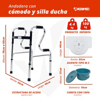 Foto 3 | Foto 3 | Andadera con Sanitario MAGNIMED Silla de Ducha Plegable de Acero 6 Niveles de Altura