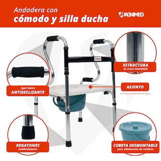 Foto 4 | Foto 4 | Andadera con Sanitario MAGNIMED Silla de Ducha Plegable de Acero 6 Niveles de Altura
