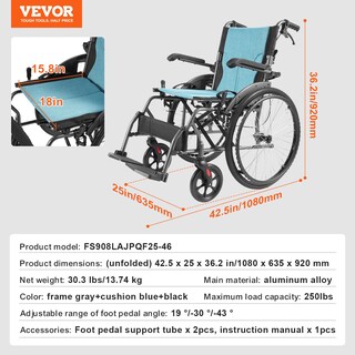 Foto 7 | Foto 7 | Silla De Ruedas Vevor De Aleación De Aluminio Ultraligera De 250 Kg - Venta Internacional.