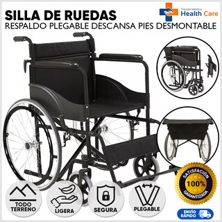 Foto 2 | Foto 2 | Silla de Ruedas Respaldo Plegable Descansa Pies Desmontables Cinturón de Seguridad Super Compacta Ligera Plegable