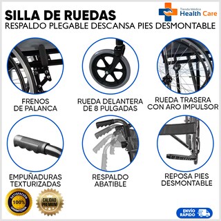 Foto 8 | Foto 8 | Silla de Ruedas Respaldo Plegable Descansa Pies Desmontables Cinturón de Seguridad Super Compacta Ligera Plegable