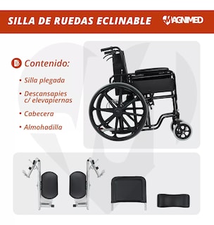 Foto 2 | Foto 2 | Silla De Ruedas Reclinable Con Descansabrazos Y Elevapiernas Desmontables, Asiento Y Respaldo De Vinil, Rines Tipo Mag