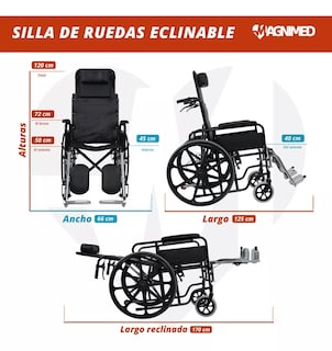 Foto 3 | Foto 3 | Silla De Ruedas Reclinable Con Descansabrazos Y Elevapiernas Desmontables, Asiento Y Respaldo De Vinil, Rines Tipo Mag