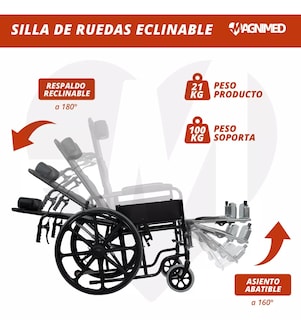Foto 4 | Foto 4 | Silla De Ruedas Reclinable Con Descansabrazos Y Elevapiernas Desmontables, Asiento Y Respaldo De Vinil, Rines Tipo Mag
