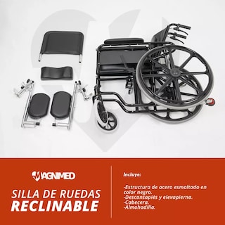 Foto 6 | Foto 6 | Silla De Ruedas Reclinable Con Descansabrazos Y Elevapiernas Desmontables, Asiento Y Respaldo De Vinil, Rines Tipo Mag