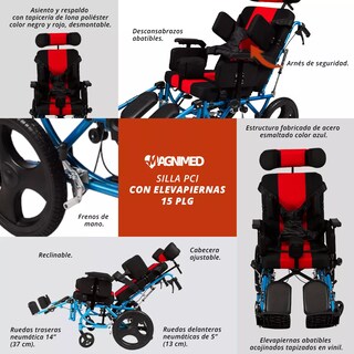 Foto 7 | Foto 7 | Silla de Ruedas Pci Parálisis Cerebral Infantil 15'' de Acero Resistente con Elevapiernas