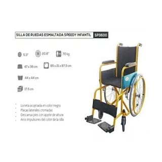 Foto 3 | Foto 3 | Silla de Ruedas Infantil Esmaltada Amarilla Speedy con Rin de Rayos de 18\" y Loneta Acojinada