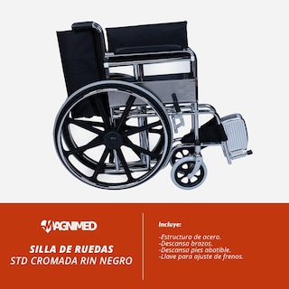 Foto 7 | Foto 7 | Silla De Ruedas Cromada - Rin Negro Asiento Y Respaldo De Lona Soporta Hasta 100kg
