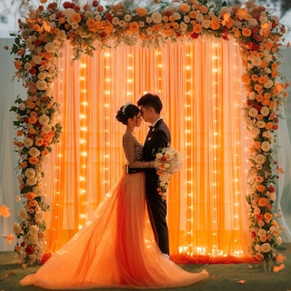 Foto 6 | Foto 6 | Cortina de Telón Fondo Suppromo Tul Naranja 3x2,4 M con Luces - Venta Internacional